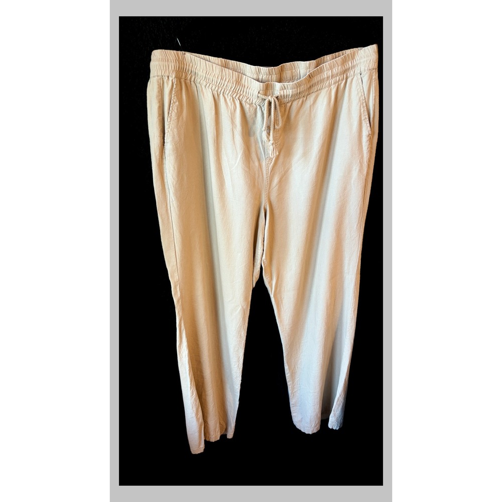 NY&C New York & Company Tan Linen Blend Drawstring Pants XXL Tall Khaki Trousers
